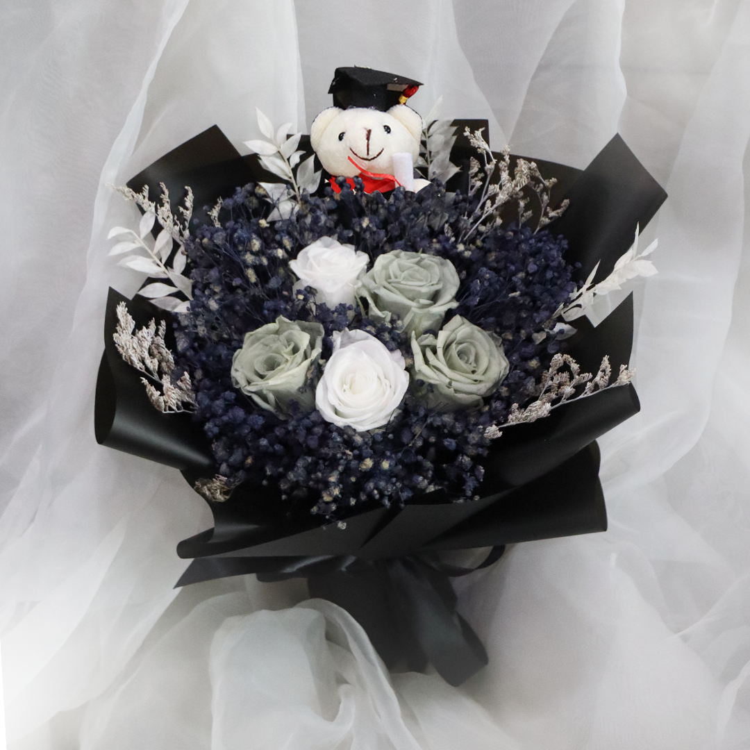 5 Stalks Grey White Graduation Bouquet