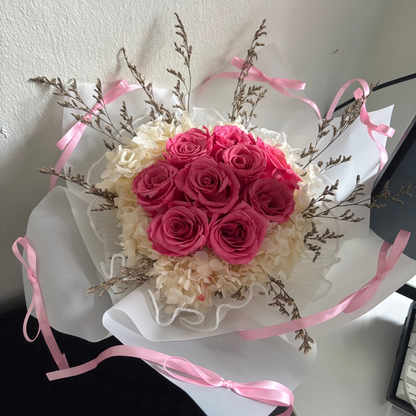 9 Stalks Hot Pink Ribbon Bouquet