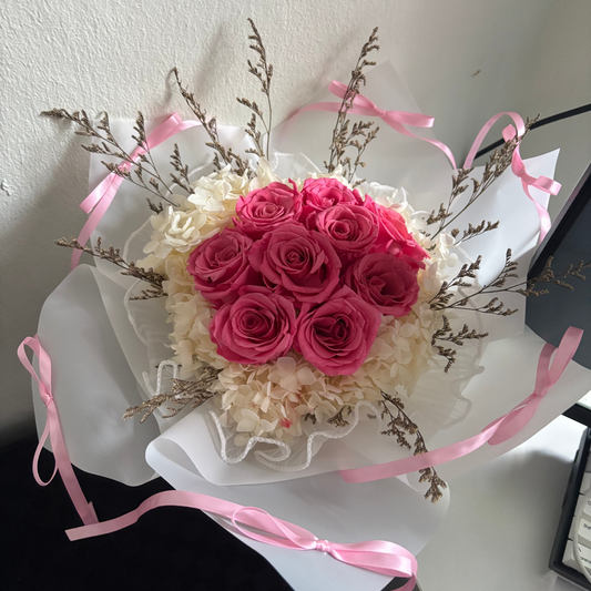 9 Stalks Hot Pink Ribbon Bouquet