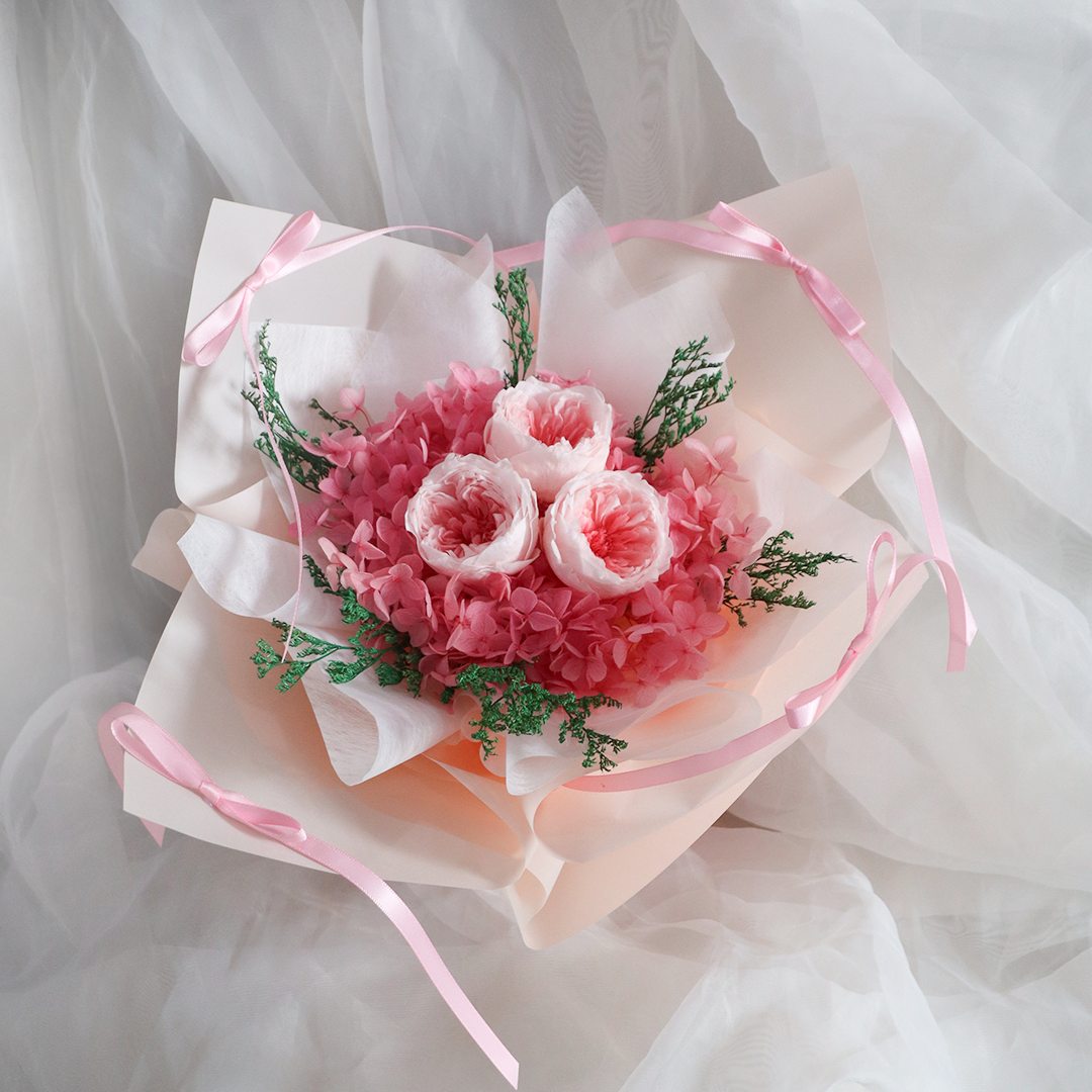 3 Stalks Pink Peony Ribbon Bouquet